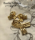 Load image into Gallery viewer, Vintage Crown Trifari Gold Plated & White Glass Cabochon Ribbon Pin&Earrings Set
