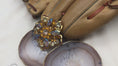 Load and play video in Gallery viewer, Vintage Juliana Flower Pin Brooch Pressed Glass AB Iridescent Stones Amber Citrine
