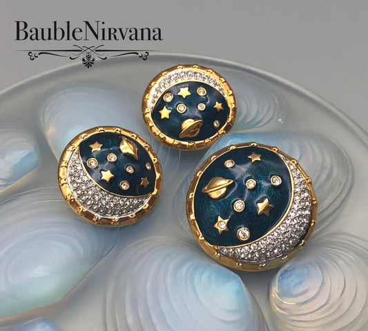 Swarovski Gold Crystal Blue Enamel Planet Celestial