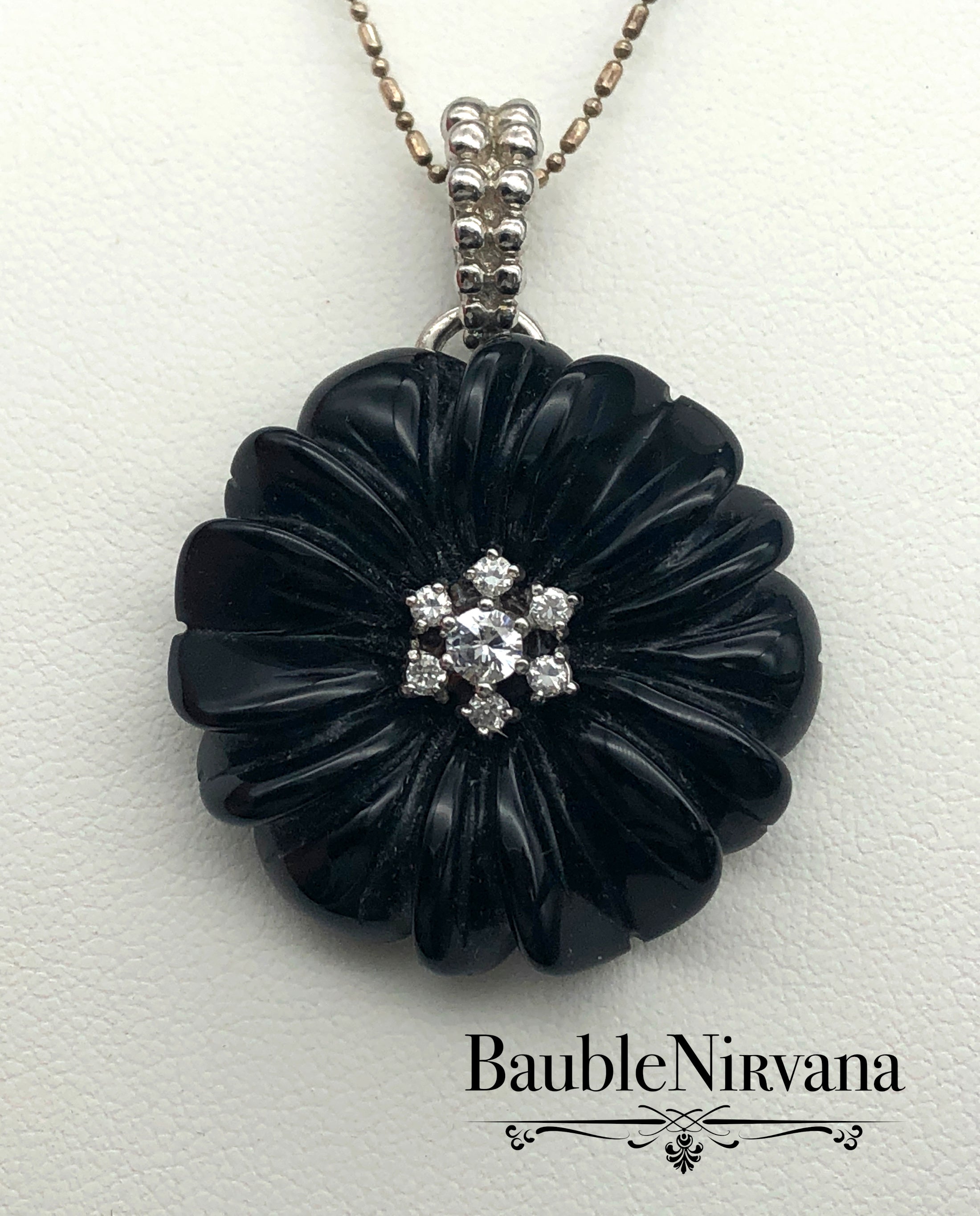 Sterling Silver Glass Rhinestones Flower Pendant