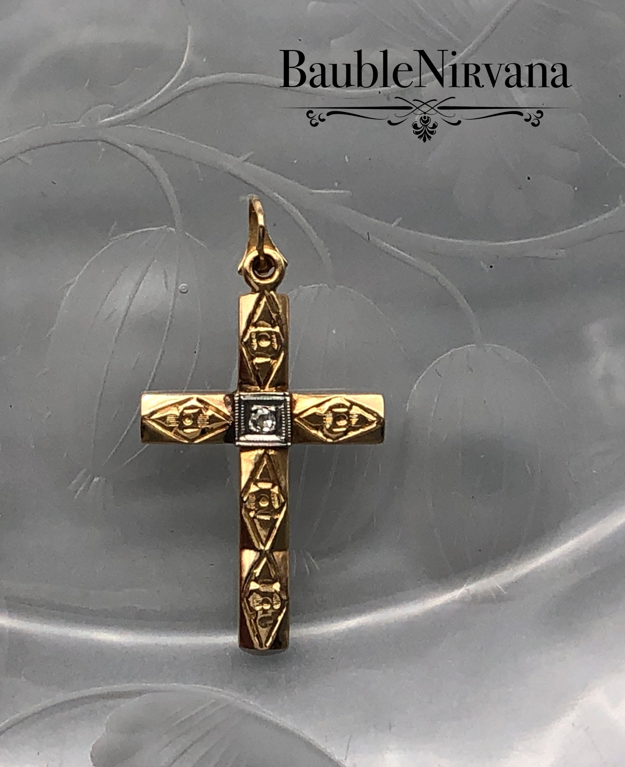 Vintage 14K Gold & Diamond Cross Pendant