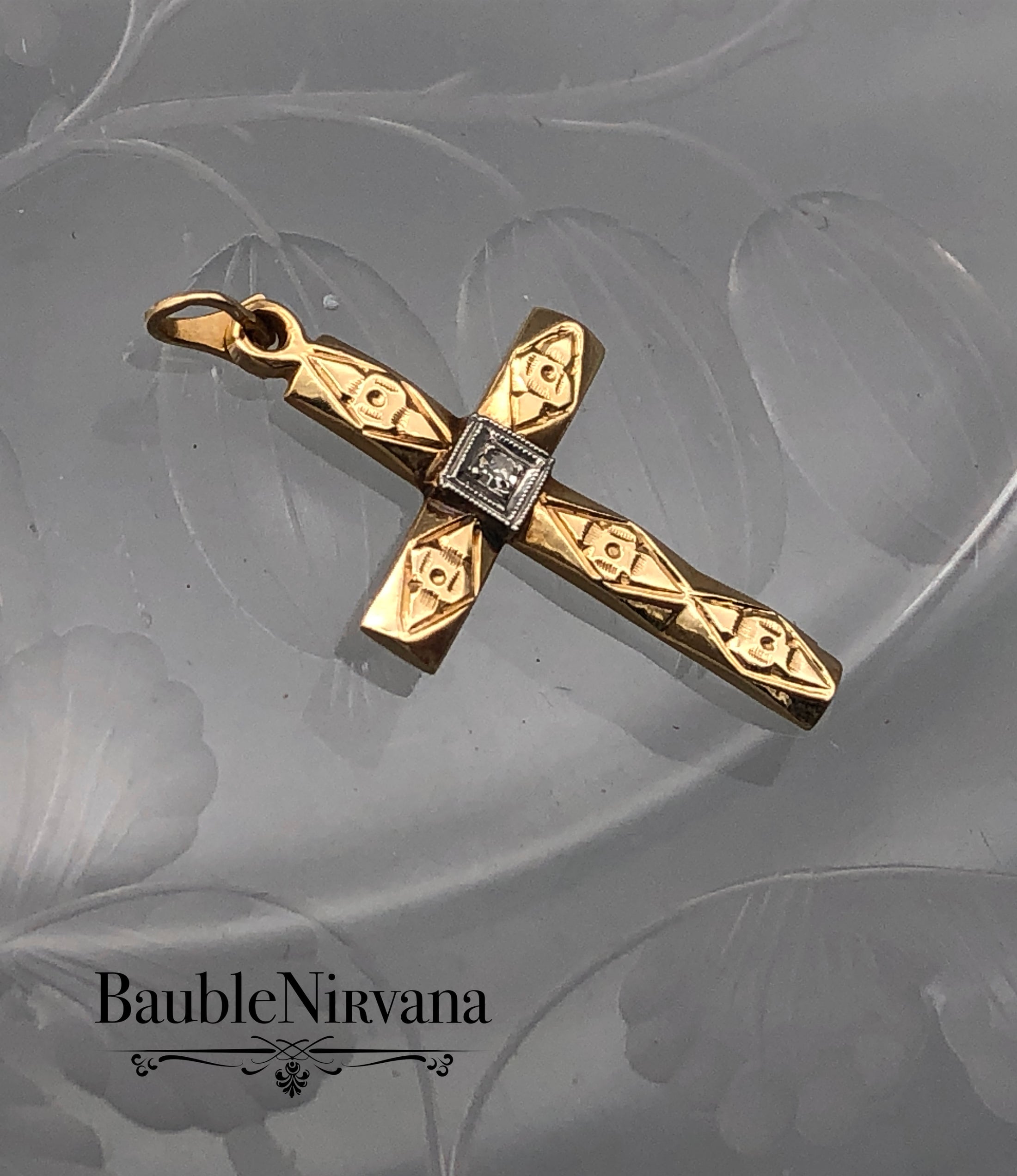 14K Yellow Gold & Diamond Cross Pendant