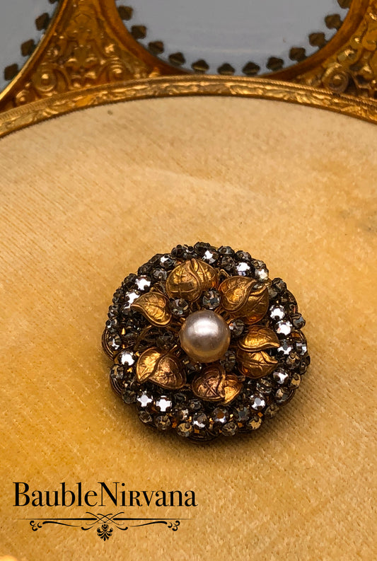 Vintage Miriam Haskell Rhinestones & Pearl Pin