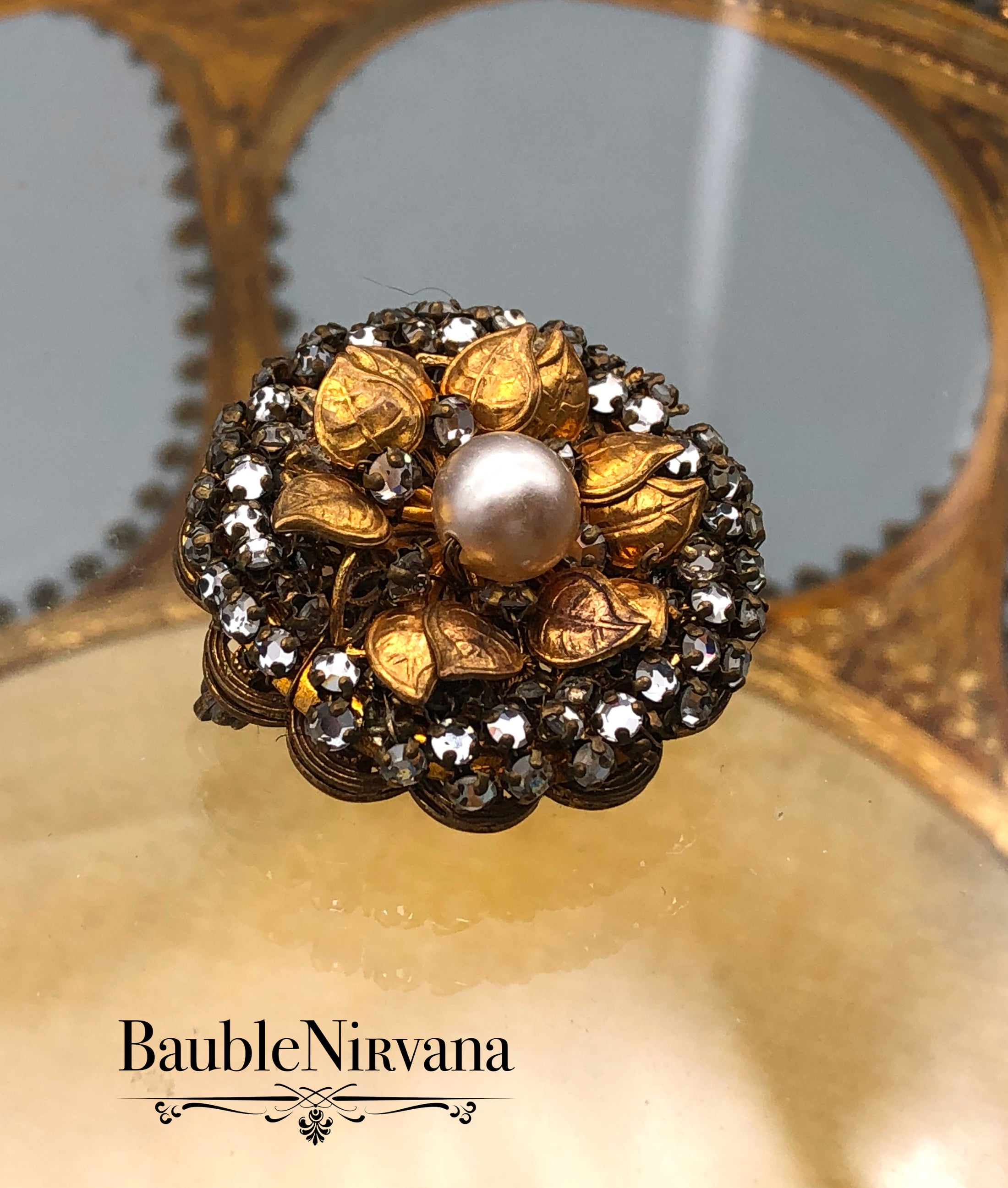 Vintage Miriam Haskell Round Floral Brooch Pin