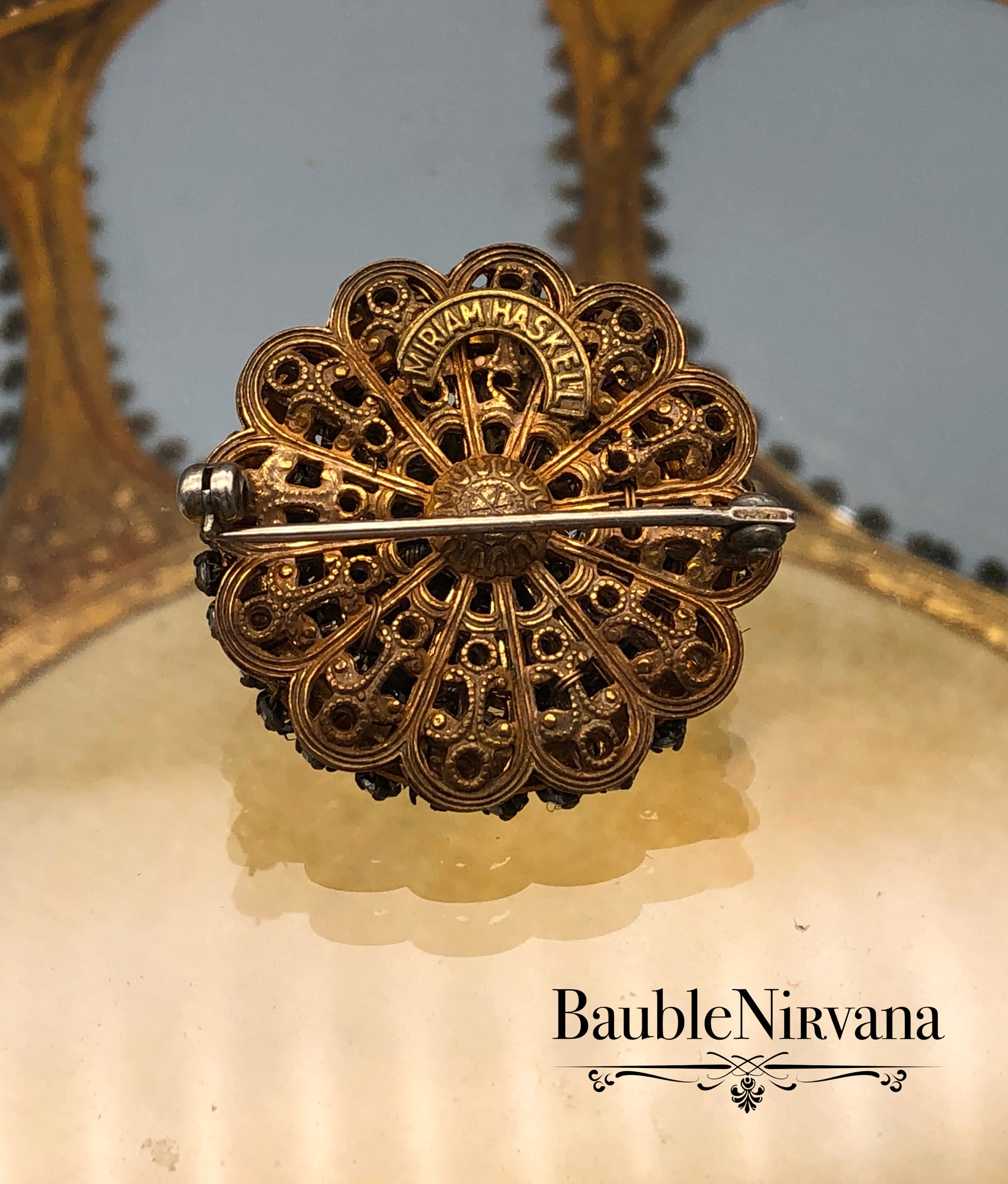 Miriam Haskell Round Floral Brooch Pin