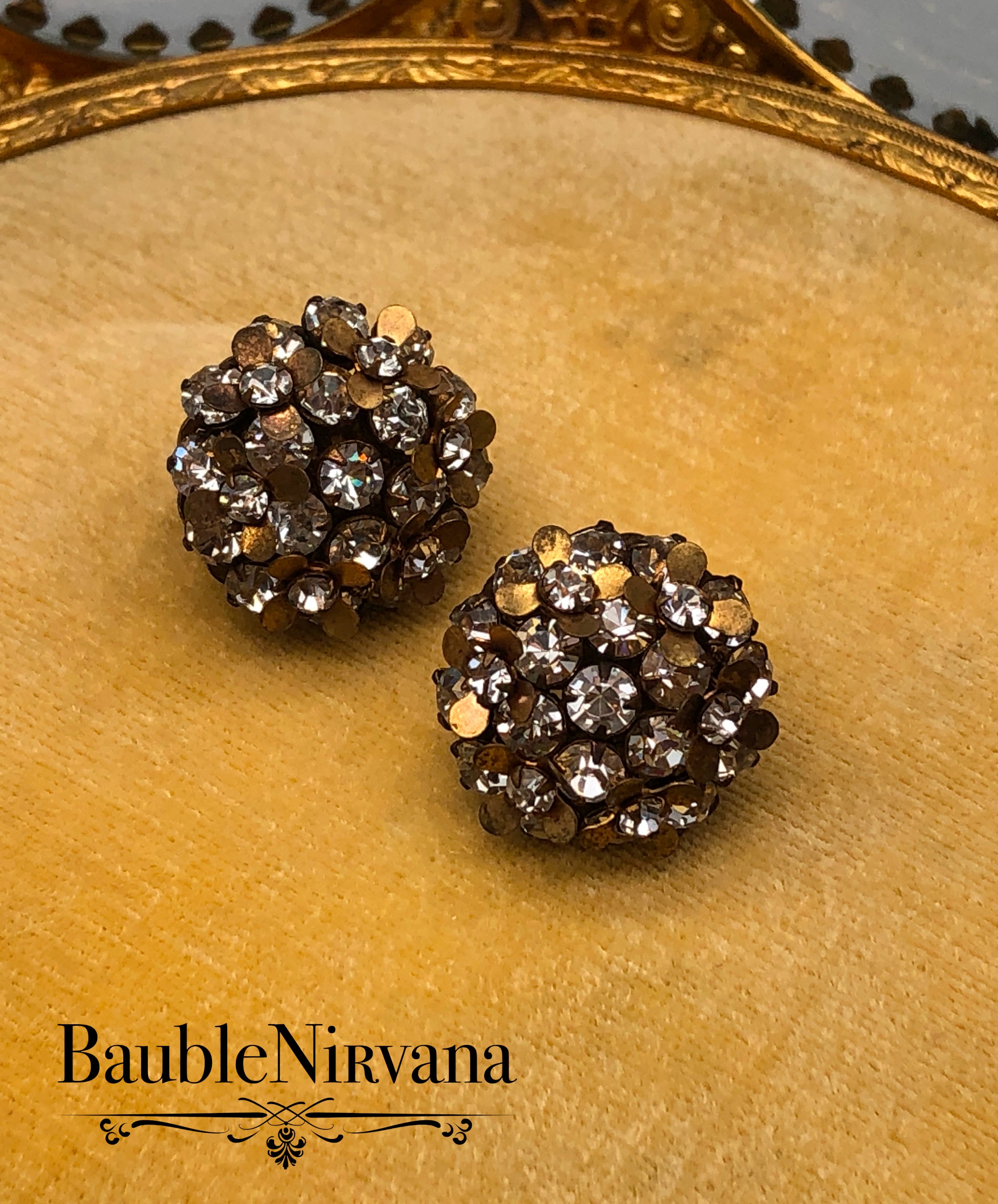 Haskell Rhinestones & Brass Button Earrings