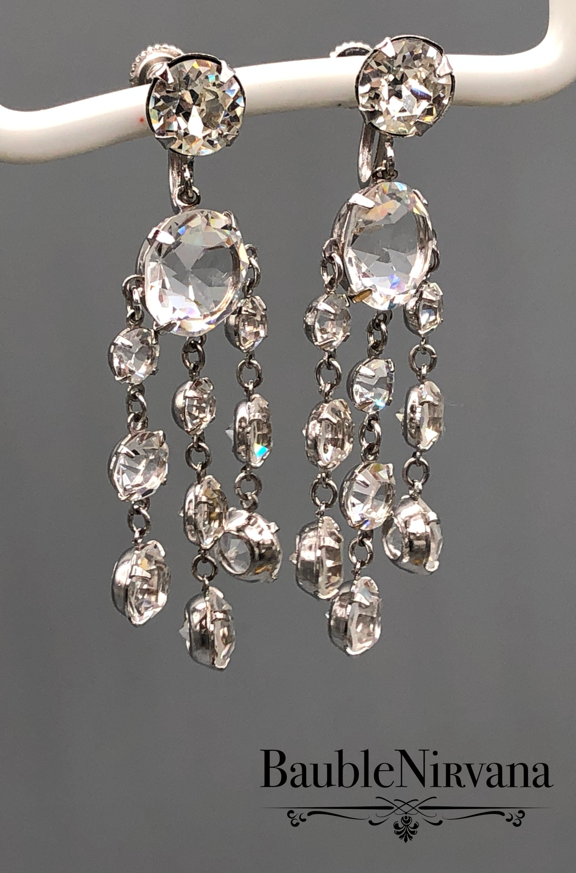 Bezel Set Crystal Drop Chandelier Earrings