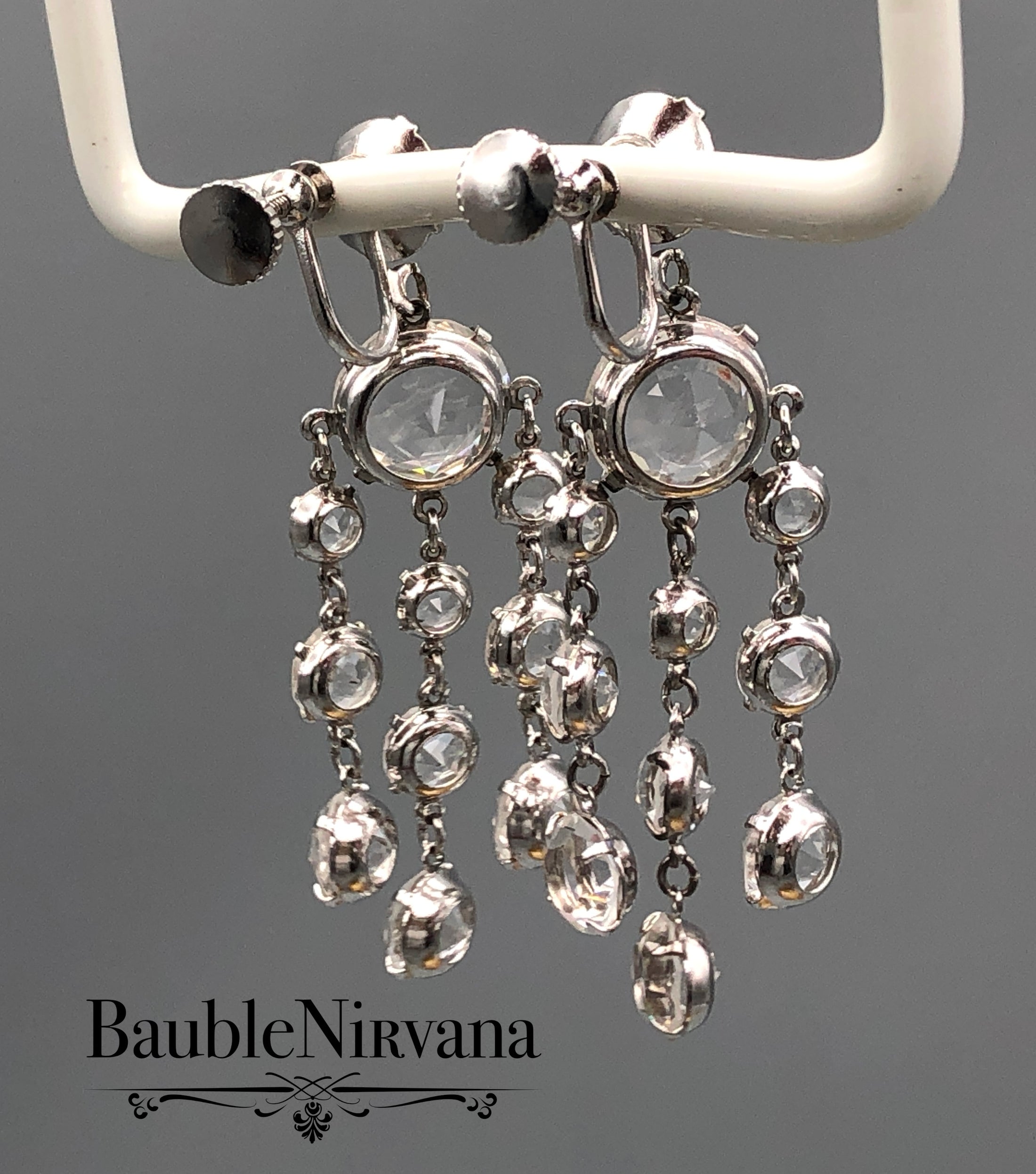 Vintage Crystal Drop Chandelier Runway Earrings