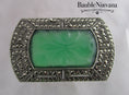 Load image into Gallery viewer, Art Deco French Sterling Silver & Green Pin
