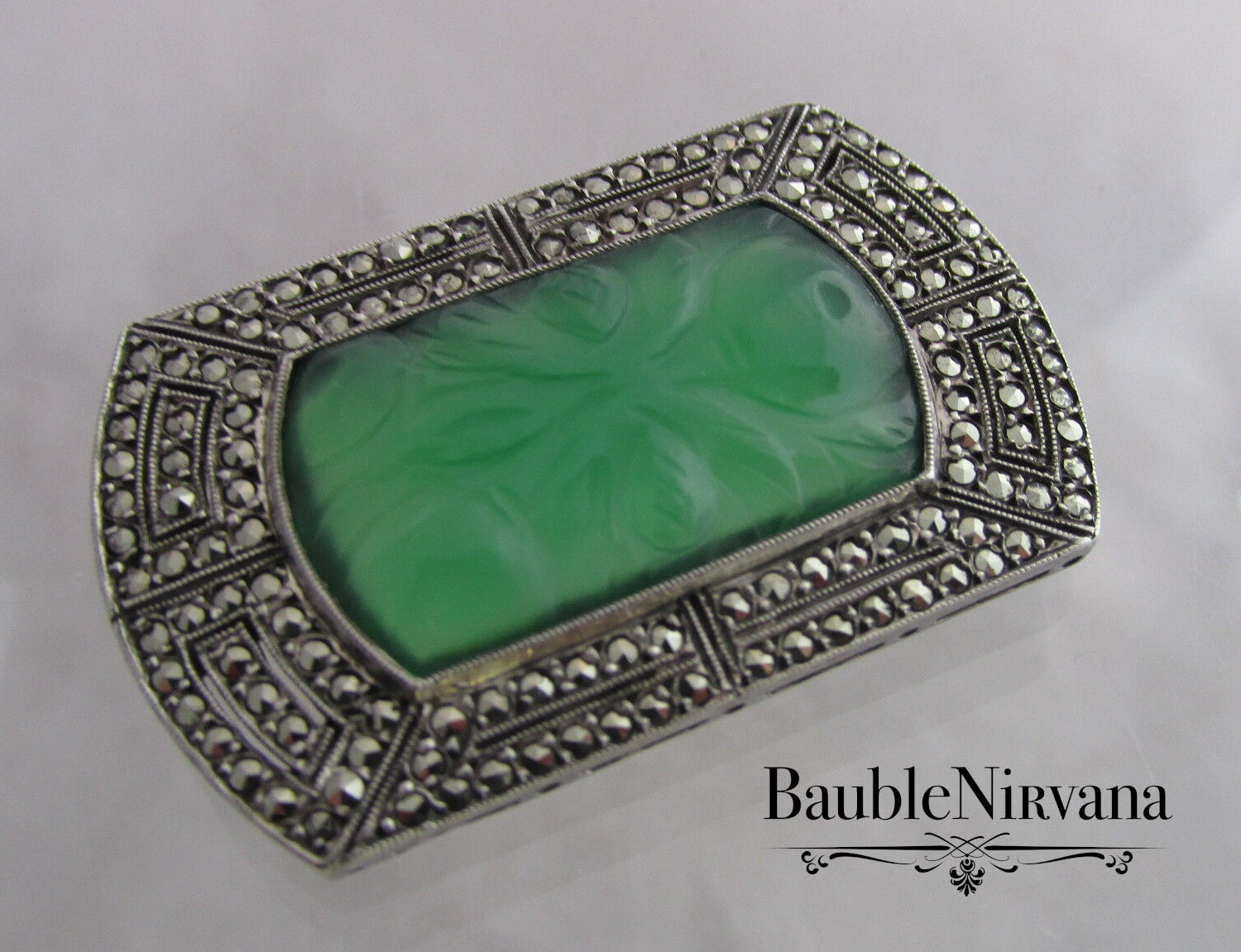 1920s Art Deco French Sterling & Marcasite Pin