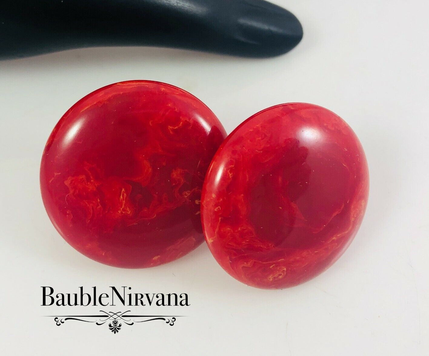 Bakelite Cherry Red Button Earrings