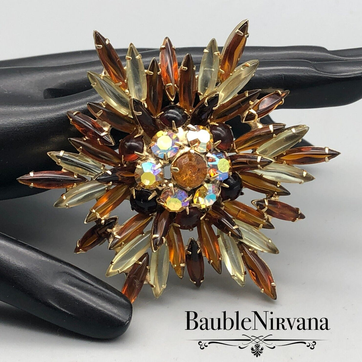 Vintage Schreiner Starburst Glass Pin Brooch