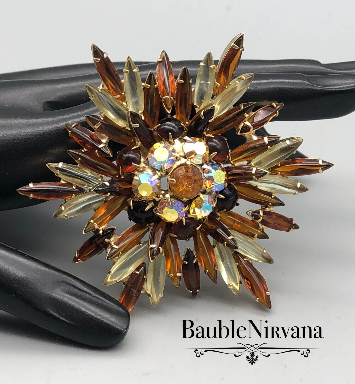 Vintage Schreiner Starburst Glass Pin Brooch