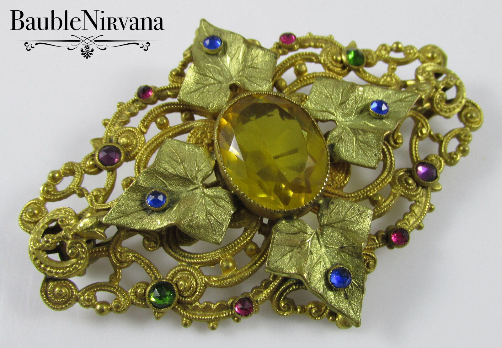 Czechoslovakia Filigree Gold Gilt Brass Pin Brooch